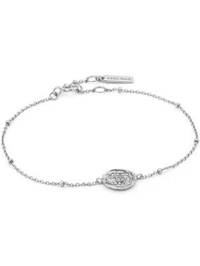 Ania Haie Sterling Silver Hammered Emblem Medallion Bracelet on Satellite Chain